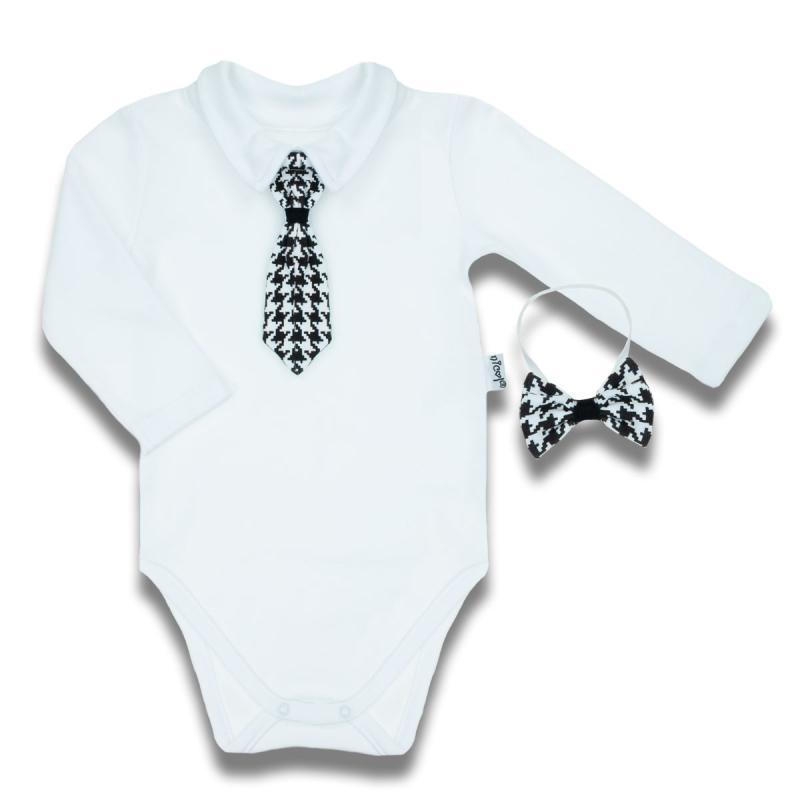 Dojčenské bavlnené body s motýlikom a kravatou Nicol Viki / 80 (9-12m)