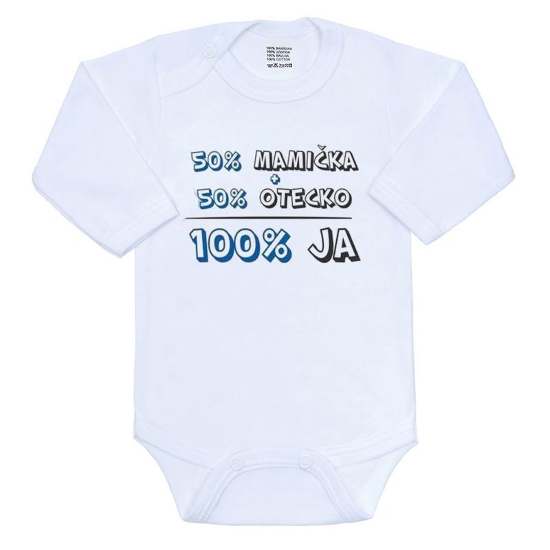 Body s potlačou New Baby 50% MAMIČKA + 50% OTECKO - 100% JA modré