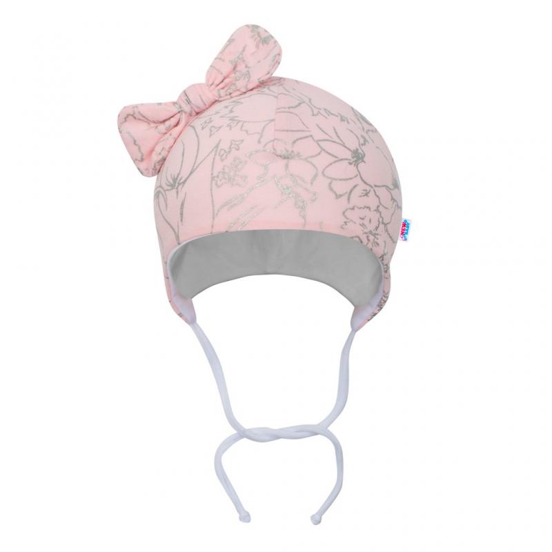 Dojčenská bavlnená čiapka s mašličkou New Baby NUNU ružová / 86 (12-18m)
