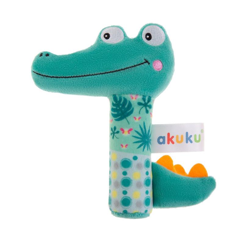 Detská pískacia plyšová hračka s hrkálkou Akuku Krokodíl