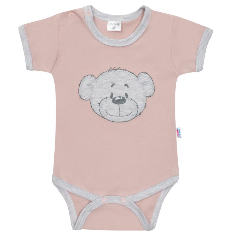 Dojčenské bavlnené body s krátkym rukávom New Baby BrumBrum old pink grey / 80 (9-12m)