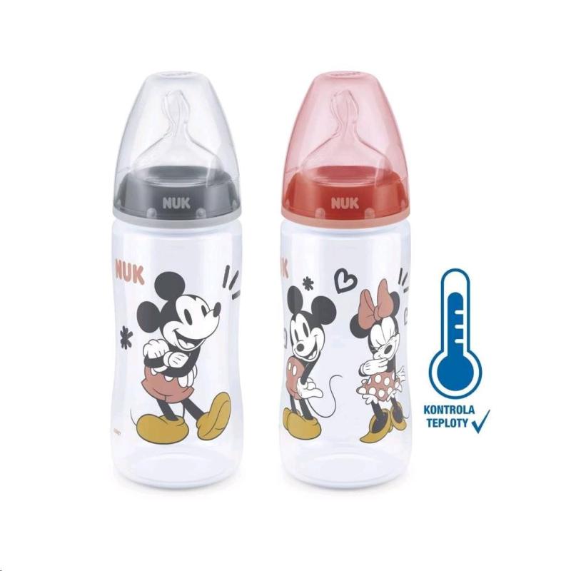 Dojčenská fľaša na učenie NUK Disney Mickey s kontrolou teploty 300 ml červená