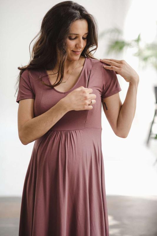 Tehotenské a dojčiace šaty Mommy Chic milk & love ružovo hnedá