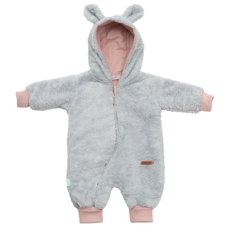 Luxusný detský zimný overal New Baby Teddy bear šedo ružový / 80 (9-12m)