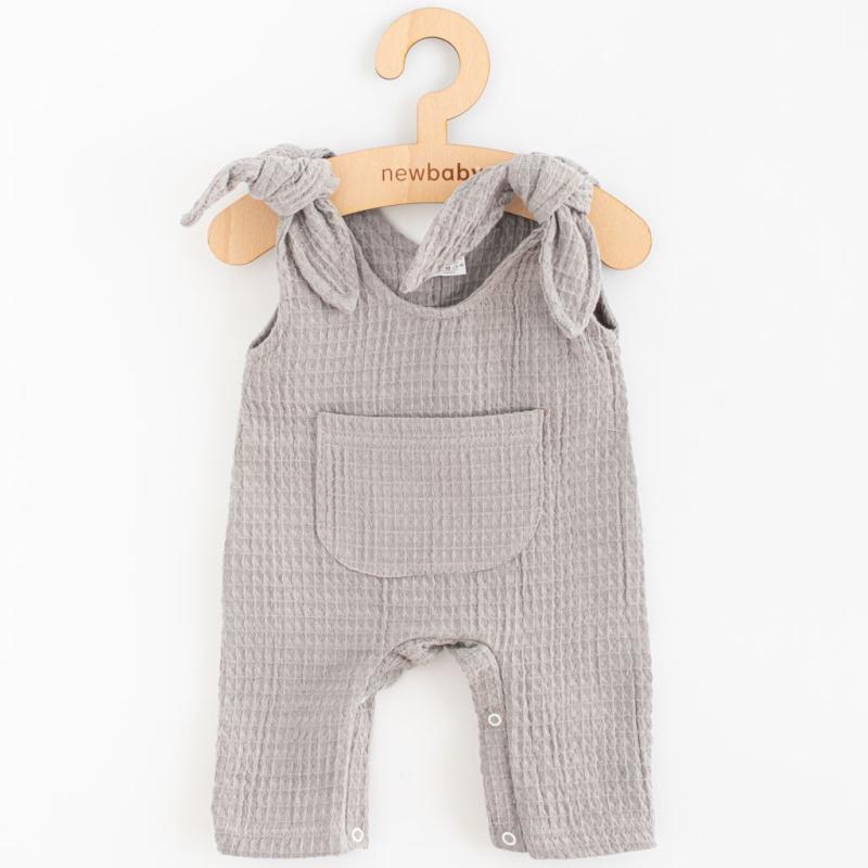 Dojčenské mušelínové zahradníčky New Baby Comfort clothes sivá / 62 (3-6m)