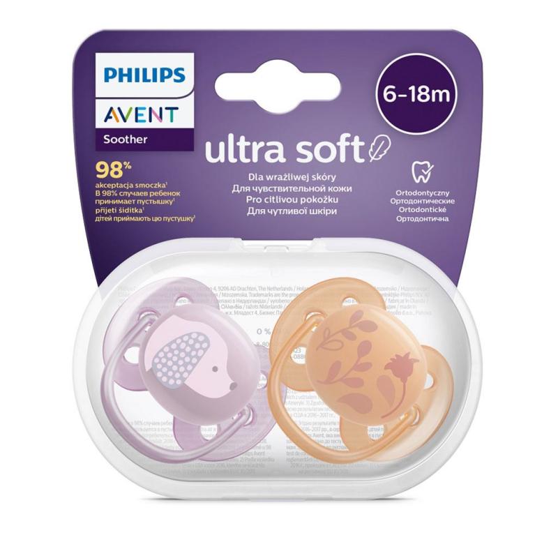 Dojčenský cumlík Ultrasoft Premium Avent zvieratká 6-18 miesacov 2 ks dievča