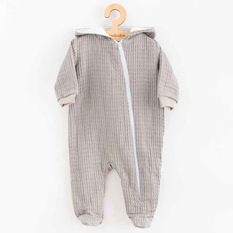 Dojčenský mušelínový overal s kapucňou New Baby Comfort clothes sivá / 80 (9-12m)
