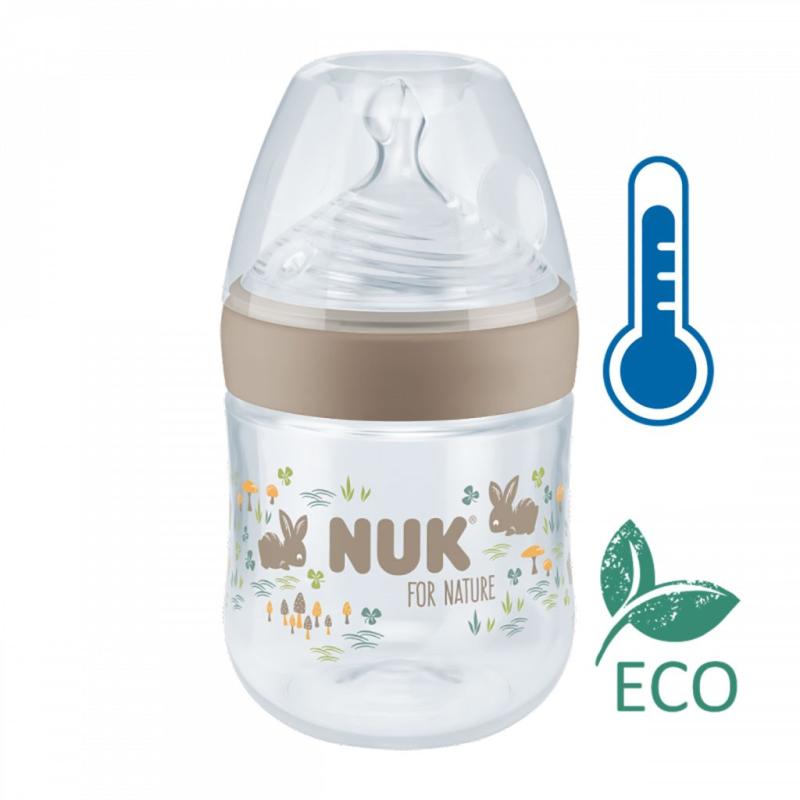 Dojčenská fľaša na učenie NUK for Nature s kontrolou teploty S hnedá