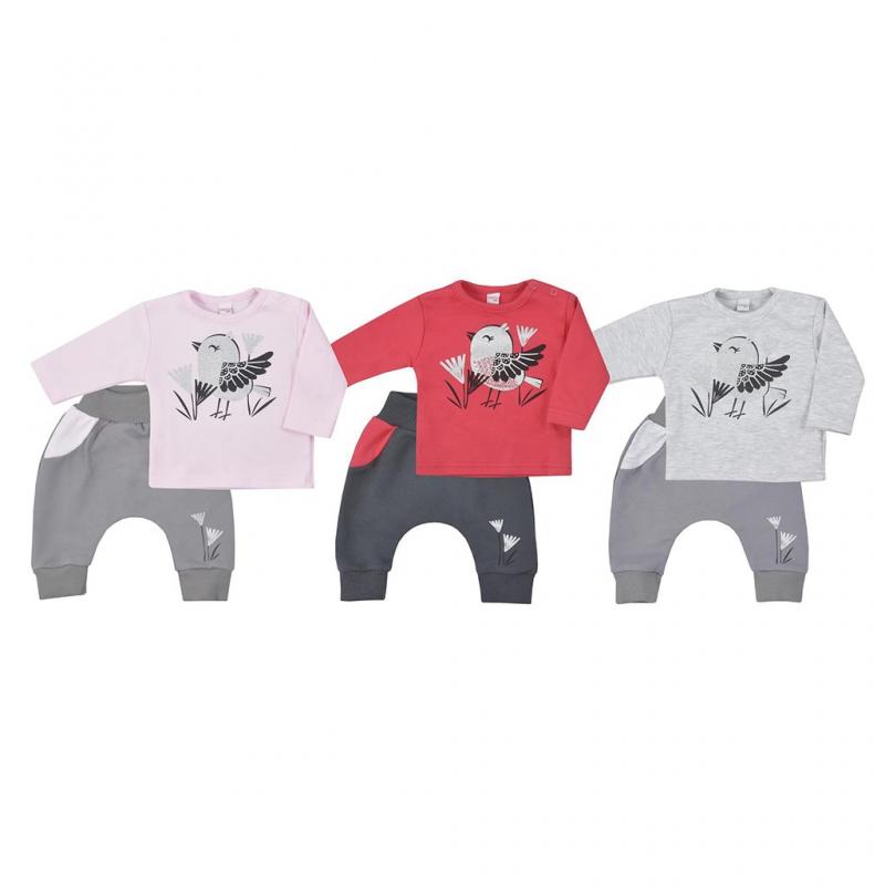 Dojčenské bavlnené tepláčky a tričko Koala Birdy tmavo ružové / 56 (0-3m)