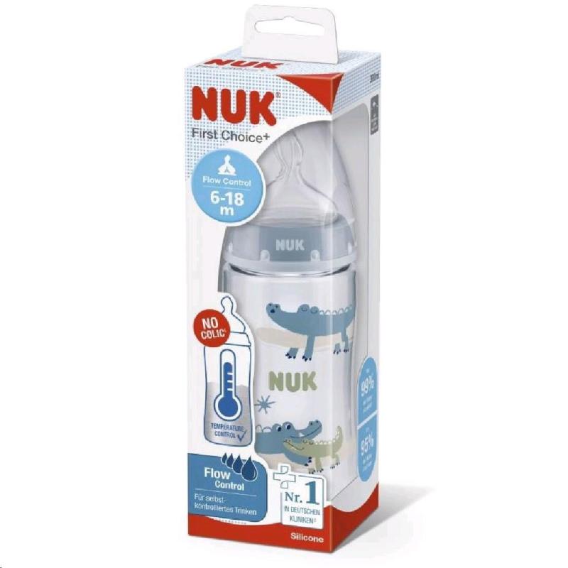 Dojčenská fľaša NUK FC+Temperature Control 300 ml BOX-Flow Control cumlík blue