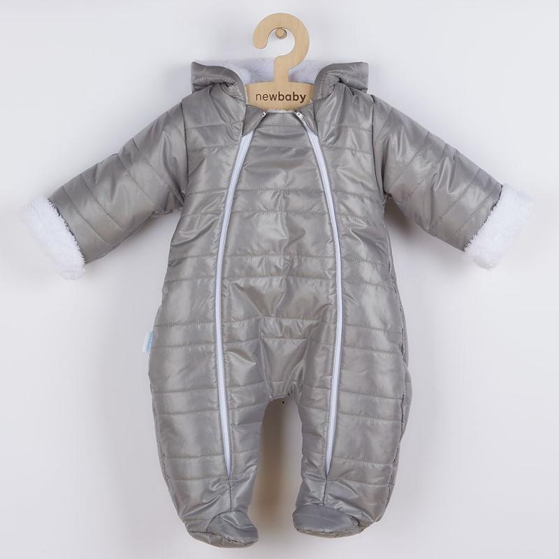 Zimná dojčenská kombinéza s kapucňou s uškami New Baby Pumi grey / 74 (6-9m)