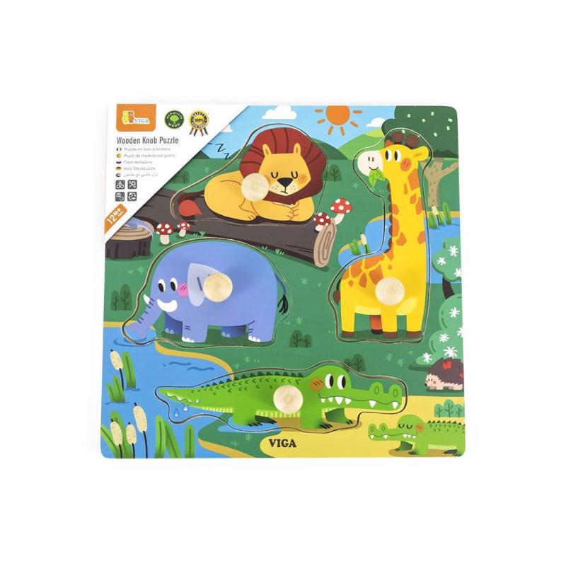 Detské drevené puzzle s úchytmi Viga Divoké zvieratá 4 ks