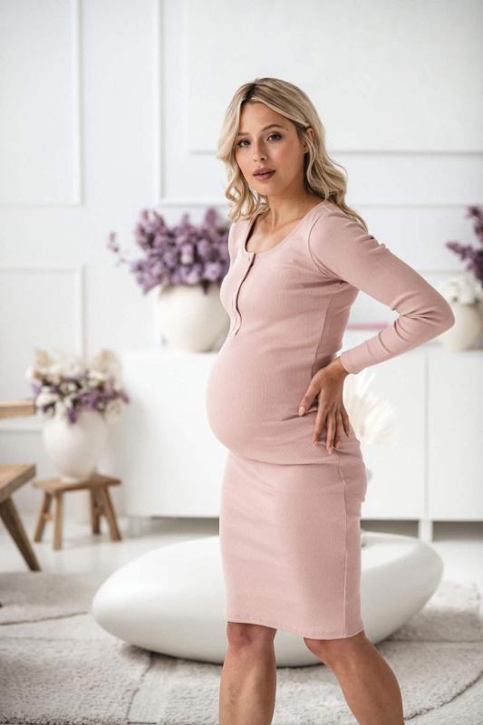 Tehotenské a dojčiace šaty rebrované Tummy milk & love púdrovo ružová / L
