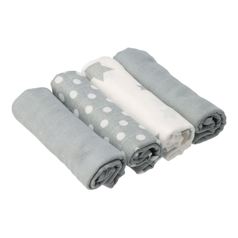 Látkové bavlnené plienky New Baby Softy s potiskom 70 x 70 cm 4 ks šedo-biele