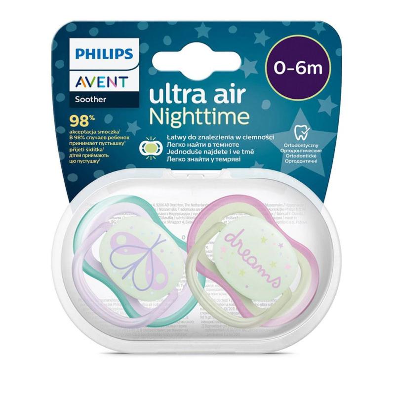 Dojčenský cumlík Ultra air Night Avent 0-6 mesiacov - 2 ks dievča / 0-6 m