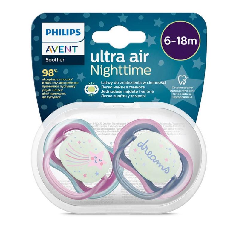 Dojčenský cumlík Ultra air Night Avent 6-18 mesiacov - 2 ks dievča