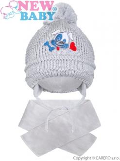 Zimná detská čiapočka so šálom New Baby psík sivá / 104 (3-4r)
