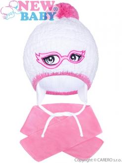 Zimná detská pletená čiapočka so šálom New Baby ružová / 104 (3-4r)
