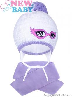 Zimná detská pletená čiapočka so šálom New Baby fialová