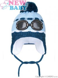 Zimná detská čiapočka New Baby okuliarky svetlo modrá